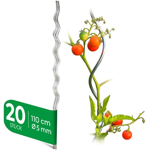 Novatool 20 Stück Tomatenstäbe 110 cm x 5 mm Ø Rankhilfe für Tomaten und Gurken Tomatenturm Rankstäbe Tomatenstangen 110cm Rankhilfen für Kletterpflanzen Pflanzstäbe Tomatenstab Bohnenstangen