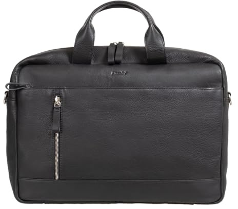 Alassio 47034 - Laptoptasche Tiber, Schultertasche für 15 Zoll Notebooks, Umhängetasche aus Echtleder, Tasche mit gepolstertem Laptopfach und Reißverschluss Hauptfach in schwarz, ca. 28 x 41 x 9,5 cm
