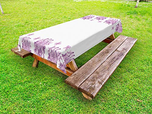 ABAKUHAUS Blumen Outdoor-Tischdecke, Lila Blumen-Blüten, dekorative waschbare Picknick-Tischdecke, 145 x 265 cm, Flieder und Weiß
