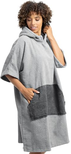 HOMELEVEL Unisex ombytesrock för herr/dam, handduk, poncho, bomullsfrotté, huva, surfponcho för män & kvinnor, strand, simning, vuxenstorlekar S/M och L/XL