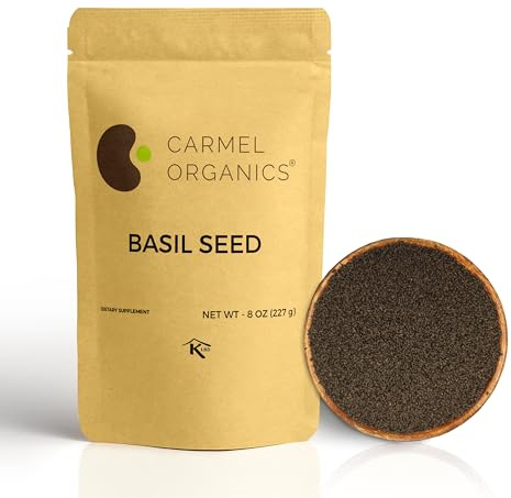 Edible Basil Seeds. | 8 Ounce or 0.5 Lb/227 grams | Tukmaria Sabja Seeds| Rich in Fibers | Add to Smoothies | Non GMO | Keto + non Gluten | Natural | By Carmel Organics