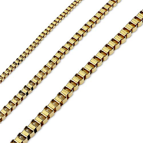 Paula & Fritz® Edelstahl Hals-Kette Damen Gold 485-mm Lang 3-mm Breit ca 12-Gramm Herren-Kette Hals-Schmuck Venezianerkette Frauenkette Männerkette