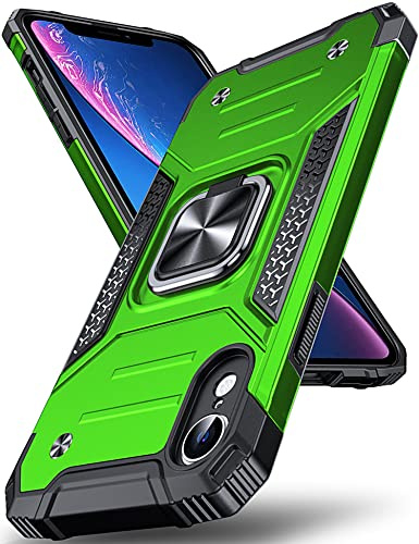DASFOND Armor Hülle für iPhone XR Case mit Kameraschutz Militär Stoßfest Handyhülle [Upgrade 2.0] 360 Grad Metal Ring Halter Ständer Schutzhülle [für Handyhalterung Auto Magnet], 6,1 Zoll, Grün