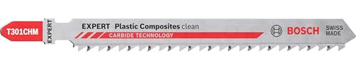Bosch 3x EXPERT Plastic Composites Clean T301CHM Stichsägeblatt (für WPC Holz-Kunststoff-Verbundstoffe, Verbundwerkstoff mit Feststoffoberfläche, Länge 117 mm, Professional Zubehör Stichsäge)