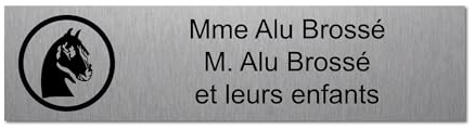 Plaque gravée pour nom et numéro boîte aux lettres Tête de Cheval autocollante 10x2,5cm personnalisée 1 à 3 lignes Alu Brossé