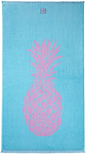 Cottera® Strandhandtuch Ananas, Strandtuch - XXL 100x180 groß, Türkis, Pink - 100% Baumwolle, Zertifiziert, nachhaltig produziert in Portugal
