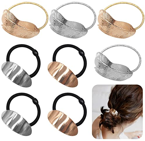 Pferdeschwanzhalter,RoadLoo 8 Stücke Metall Haar Manschette Pferdeschwanz Kreis Haarband Schnalle Halter Elastisches Haargummi Haarband Haar Seil Zubehör für Frauen Mädchen Accessoires Geschenk