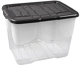 3 Stück - Strata Curve Aufbewahrungsbox mit schwarzem Deckel, 24 Liter, 40x30x28cm - transparent