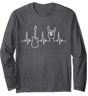 E-Gitarre und Pommesgabel Herzschlag Design für Heavy Metal Langarmshirt
