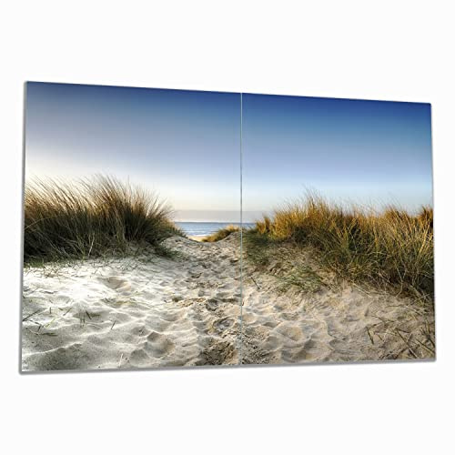 Wallario Herdabdeckplatte/Spritzschutz aus Glas, 2-teilig, 80x52cm, für Ceran- und Induktionsherde, Weg durch die Dünen zum Strand am Meer