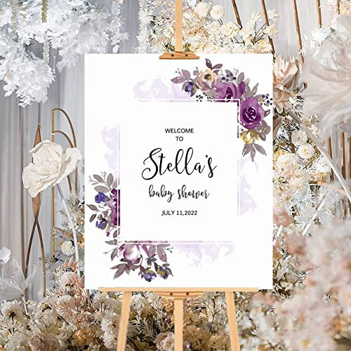 Personalisiertes Holz-Hochzeitsschild mit violettem Blumenmuster, rustikales Holzschild zur Hochzeit, Willkommensschild, moderne Hochzeitszeremonie, Zeremonie, Schild, perfekt für Hochzeit,