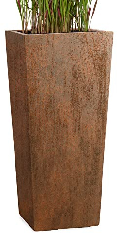 Pflanzwerk® Pflanzkübel Bodenvase Fiberglas Conic ROST 50x23x23cm *Frostbeständige Blumenkübel* *Deutsche Premiumqualität* *Lotus-Effekt Imprägnierung*