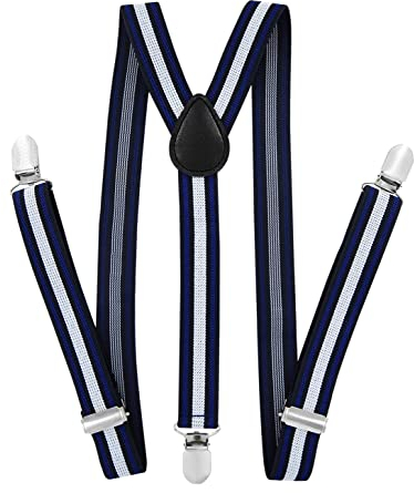 axy Kinder Jungen Hosenträger-Y Form breit 2,5 cm mit 3 Starken Clips, kombinierbar mit Fliege - Uni Farben HTK25-1 (für Jungen (7-12 Jahre alt), Streifen Nr.7)