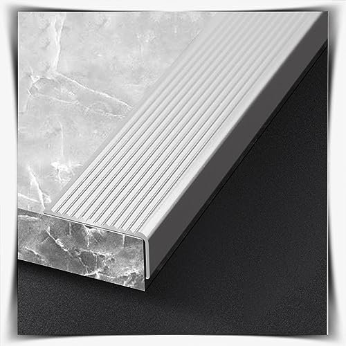 ZJIEX ILOOXI Aluminium Treppenkantenprofil Winkelprofil Anti-Rutsch Treppenkante Treppenkantenschutz, L-Form Treppenprofil, Für Parkett Und Laminat(Silver,L90cm-W10cm)