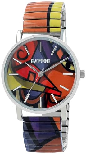 Raptor Colorful Edition Ausgefallene Damenuhr Bunt | Armbanduhr Damen außergewöhnlich mit Zugarmband | Besondere Damenarmbanduhr – Modische Uhr Frauen Senioren (orange gelb rot)