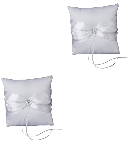 ABOOFAN 2 Stücke Funkelnden Strass Braut Kissen 10 * 10cm Satin Hochzeit Zeremonie Kissen Mit Weiß Band