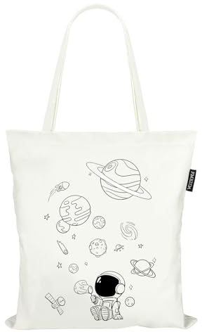 Stofftasche Damen Jutetasche Stoffbeutel Bedruckt Jutebeutel Baumwolltasche Canvas Tragetasche Einkaufstasche Lange Henkel Einkaufsbeutel faltbar Einkaufsshopper Tote Bag Aesthetic Astronaut & Stern