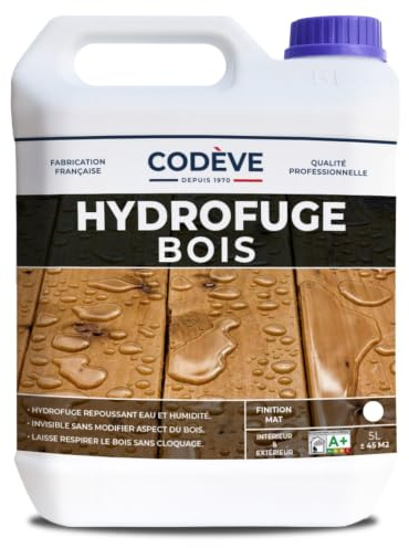 Hydrofuge Bois - Codeve Bois - 5L - Intérieur/extérieur - Pour Votre Terrasse, Bardage, Volet, Lambris Ou Meuble En Bois.