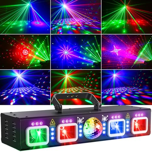 KeoBin 6-in-1 DJ Discolicht Partylicht mit RGB, UV & Strobe | Discokugel, Musiksteuerung, 6 Auto-Programme, 3 Soundmodi, 18CH DMX512, Fernbedienung für Party, Club & Bar