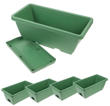 CIYODO 5sätze Balkon Blumenkästen Mit Abtropfschalen Rechteckige Pflanzgefäße Für Blumen Und Für Garten Und Terrasse Grün Klein