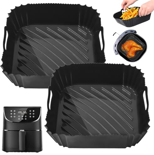 Hivio Silicone Air Fryer Liner, 9 Inch Large Air Fryer Liners Square for Cosori 5.5L/6L/6.4L/Ninja Air Fryer Max Pro 6.2L, Air Fryer Accessories for/Ninja Speedi 5.5L/ Instant 5.7L & 10L-12L Air Fryer