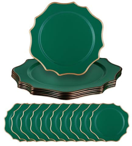 Bvdfgk 10 Pcs Charger Plates Set - 13 Inch Plastic Decorative Chargers for Dinner Plates, Ideal for Wedding, Thanksgivng, Christmas (Green)
