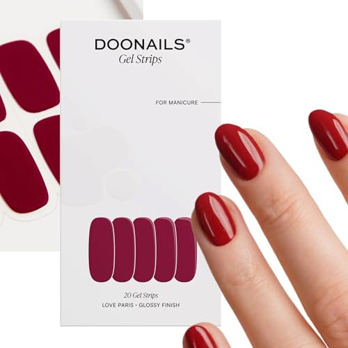 Doonails – Gel Folien Love Paris – 20 UV Gel Strips in 9 Größen mit Extra-Länge – Nagelfolien selbstklebend & UV härtend – Nagelaufkleber mit bis zu 14 Tagen Halt