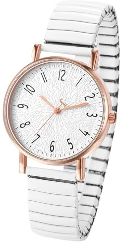 Oidea Women's Elastic Strap Watches: Large Face Arabic Numerals Analog Quartz Wrist Watches for Women Easy Reader Stretch Band Waterproof Ladies Wratch White