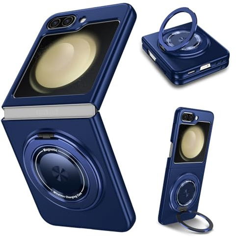 ZHOZEXIN Compatible with Samsung Galaxy Z Flip 5 Case, Magnetic 360° Rotating Ring Shockproof ，Supports wireless charging Cover for Samsung Galaxy Z Flip 5 5G (Blue)