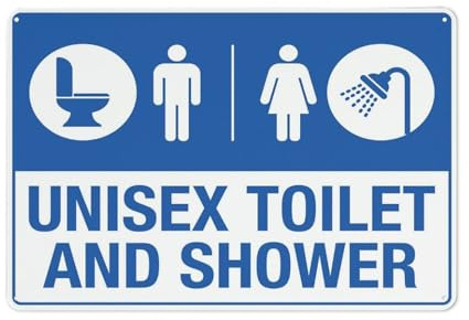 Cartello unisex per WC e doccia, cartello di sicurezza, per esterni, 30,5 x 20,3 cm, cartello per casa, affari, avviso vialetto