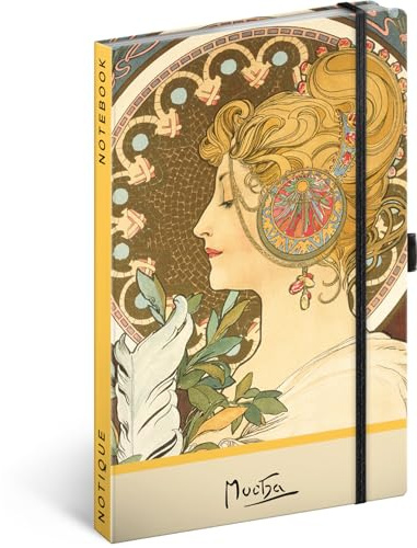 NOTIQUE Notizbuch Gepunktet A5 Hardcover Tagebuch - Alphonse Mucha Stift | Ein Designer Notebook Dotted als Notizblock, Notizheft und Journal für Erwachsene oder Damen bietet eine Stiftschlaufe.