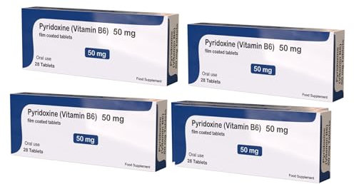 4 Packs X Vitamin B6 50mg Pyridoxine - High Strength B6 Vitamins - 28 Vegan Vegetarian Tablets - Made in UK