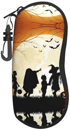 SGZLZBWK Halloween-Kürbis-Sonnenbrillenetui für Männer und Frauen, ultraleichtes Brillenetui mit Reißverschluss, tragbares Brillenetui mit Karabiner, Schwarz , One size