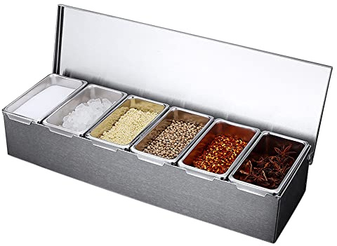 biusgiyeny 6 Grids Stainless Steel Seasoning Box Seasoning Container Spice Jar for Kitchen Condiment Storage Kitchen Container Set for Kitchen Condiment Storage