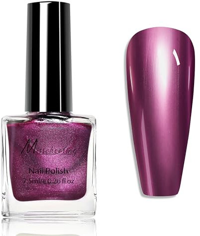 Metall Spiegel Nagellack Dunkellila - 7,5ML Spiegelnagellack Effekt Schnelltrocknend Chrom-Nagellack Regulärer Fingernagellack Einfach zu Verwenden & Entfernen Kratzfest, Kein UV Nötig (Lila)