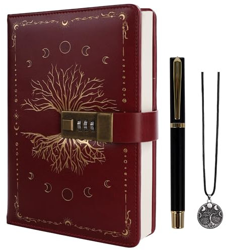 TIEFOSSI Diary with Lock, Tree of Life Vintage Journal with Lock for Women Men, A5 Refillable Notebook with Lock for Writing, 224 Numbered Pages