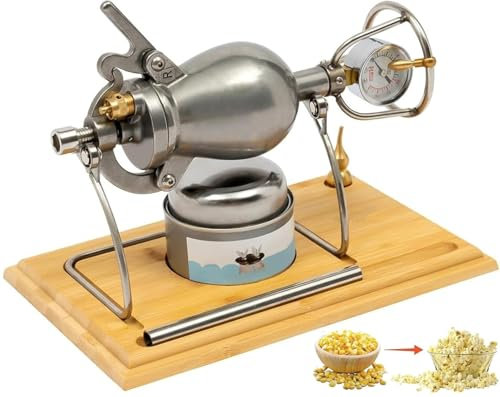 Hand Popcorn Machine, 304 Stainless Steel Old Fashioned Popcorn Maker, Hot Air Popcorn Poppers with Wooden Base, Chinese Vintage Traditional Grain Amplifier(300ml)