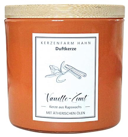 luterna Duftkerze im Glas, Vanille-Zimt, 100% pflanzliches Rapswachs, KERZENFARM HAHN, mit reinen ätherischen Ölen, Brenndauer ca. 17h