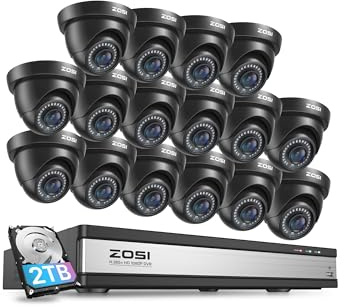 ZOSI CCTV Camera System,16Pcs Outdoor Indoor 1920TVL Wired Security Cameras | 2TB Hard Drive, 16CH DVR System, 1080P HD Home Surveillance Cameras, 80ft IR Night Vision, AI Human/Vehicle Detection, IP66