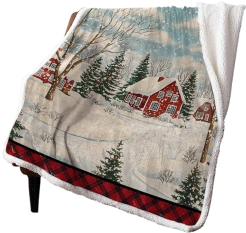 XGTEAHHC Coperta natalizia in cashmere con fiocco di neve e pupazzo di neve, calda e morbida, per letto, divano, coperta in lana (125 x 150 cm)