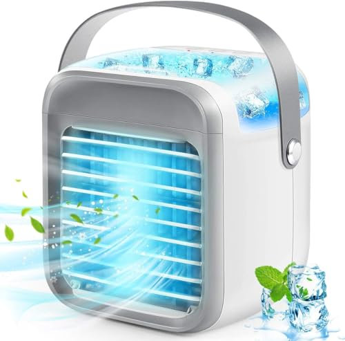 Jack's Classic Portable Air Conditioner, Personal Cooler Fan, 3 in 1 Evaporative With Large Capacity Water Tank, Quiet Mini Conditioner Desk Cooling Fan for Home, Bedroom, Travel, and Office, Grey