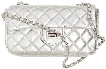 Feversole Crossbody Bag,Umhängetasche Kleine - Kette Schulterriemen Crossbody Bag-Schultertasche Abendtasche Citytasche Leder Feste Multifunktionstasche (Silber)