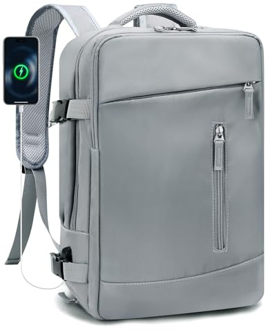 BAGROUPS Mochila Viaje Cabina Avion 40x30x15 para British Airways Air France 20L Hombre Mujer Maletas de Viaje Cabina con Cabaña de Zapatos Mochila Portatil 15.6 Pulgadas con Puerto USB Gris