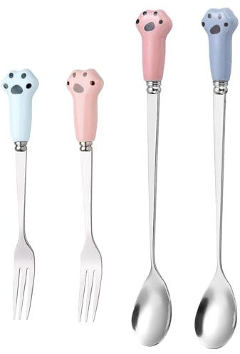 4 Pcs Dog Food Fork, Paw Cat Can Spoon, Stainless Steel Pet Food Fork Spoon