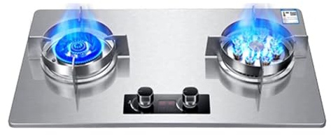 Gaziniere À Gaz Portative 7.2 KW - En Acier Inoxydable À 2 Brûleurs, Cuisinière À Gaz De Synchronisation De 180 Minutes, Facile À Nettoyer(LPG)