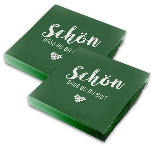 itenga Servietten Schön dass du da bist 30 x 30cm 3-lagig 40 Stück für Kommunion Konfirmation Hochzeit Taufe und andere Feiern (dunkelgrün)