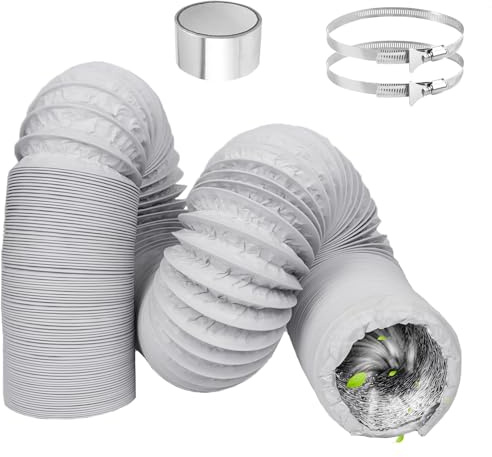 150mm Tumble Dryer Vent Hose, 4.2m Flexible PVC Aluminium Ducting Hose with 2 Clamps and 1 Tape, Air Ducting Vent for Dryer, HVAC Ventilation, Extractor Fan, Cooker Hood (White)