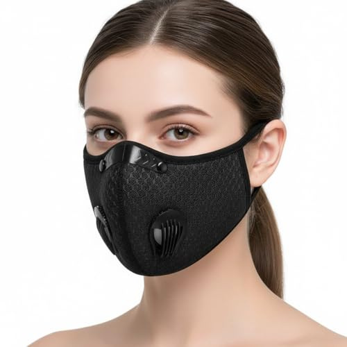 Mascarilla antipolvo con válvula, mascarilla reutilizable para deportes, esquí, motor, máscara de invierno negro