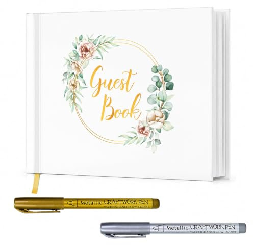 Wedding Guest Book, Large Wedding Scrapbook 120 Pages, Memory Wedding books for Guests to Sign, Hardcover Visitors Book with 2 Metallic Pens for Wedding Christening Birthday Bridal Baby Shower Party