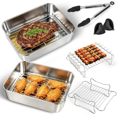 Accesorios Para Freidora de Aire, 304 Acero Inoxidable, Set de 14 Piezas Recipiente Air Fryer, Compatible con Accesorios Airfryer Ninja Foodi Max Dual Zone AF400EU/EUCP, SL400EU/EUCP, AF500EU